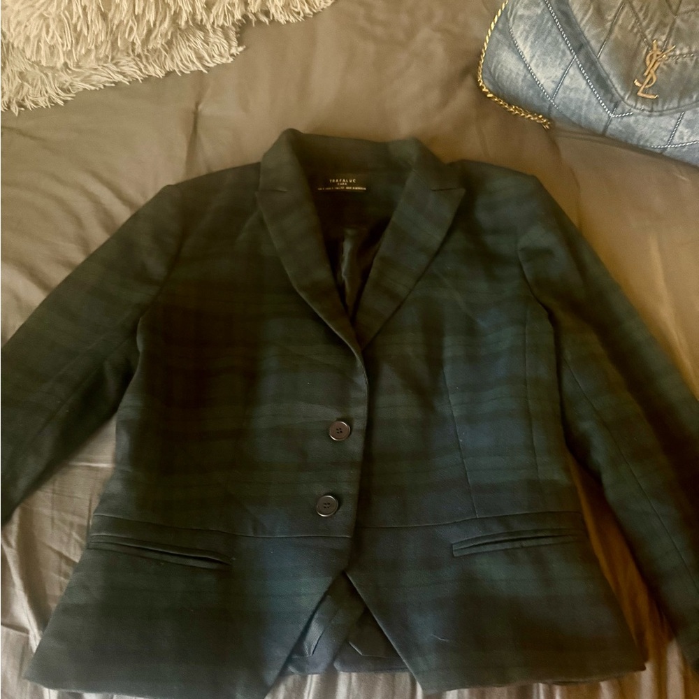 Zara Dark Green Plaid Blazer